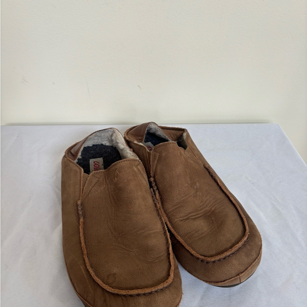 Olukai Moloa Slippers Olukai Moloa Slippers Mens size 13 Brown Leather Sheepskin - Picture 2 of 10